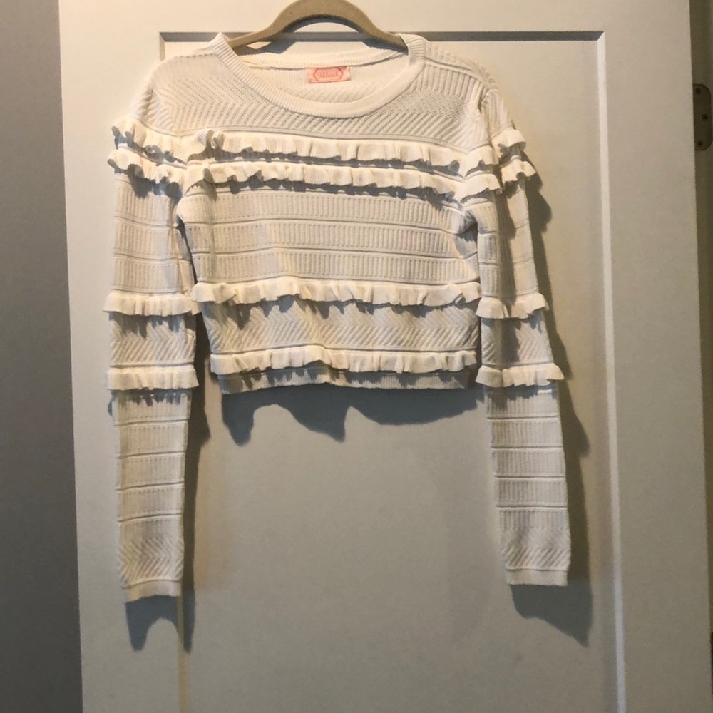 Crop white ruffled sweater